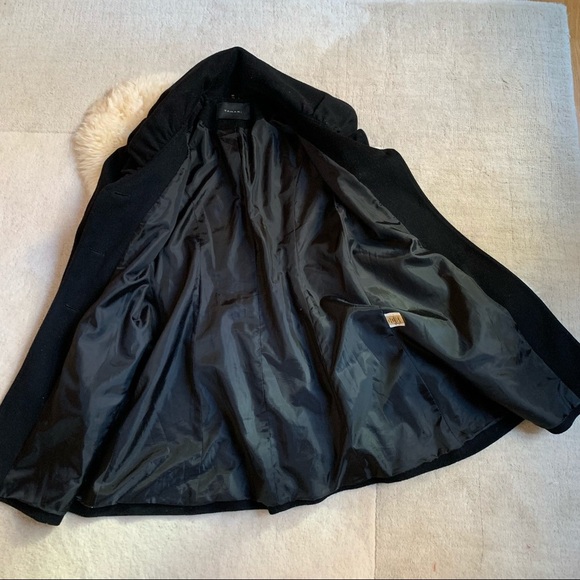 Tahari Black Classic Designer Cowl Collar Wool Winter Pea Coat Size 4 - Picture 6 of 9